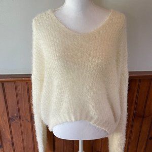 Freshman 1996 Juniors' Fuzzy V-Neck Sweater Beige